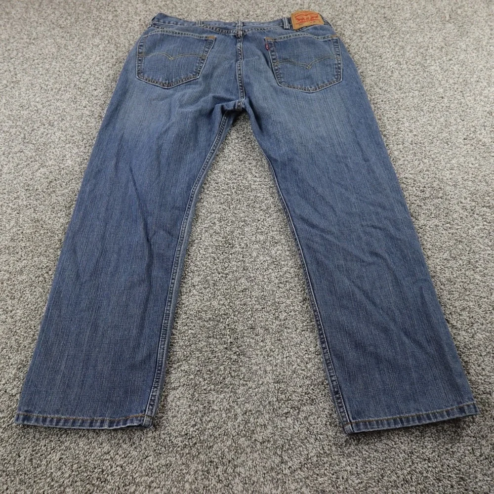 Levis Jeans Mens 38X29 Dark Blue Denim Pants 505  Straight Leg Whiskered Western